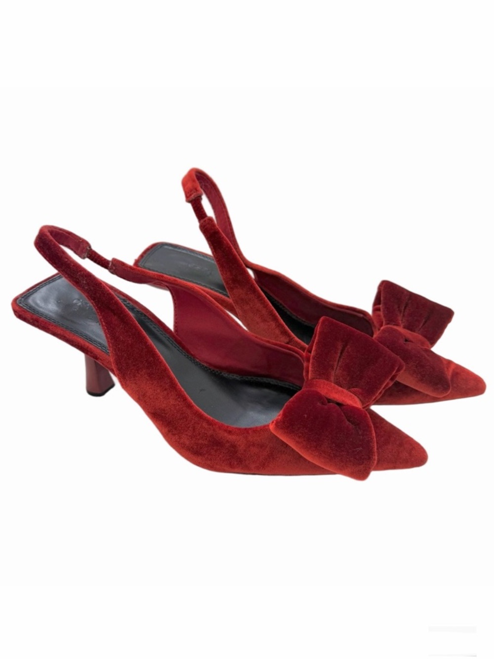 ASOS DESIGN Saffron Velvet Bow Slingback Kitten Heels Size 7 Burgundy Rust